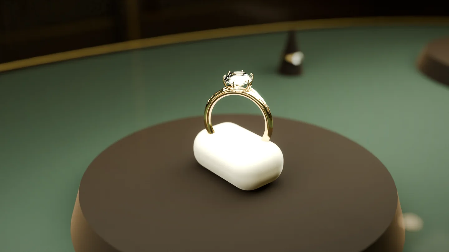Lumière yüzük, butikteki vitrininde (3D render, temsili)
