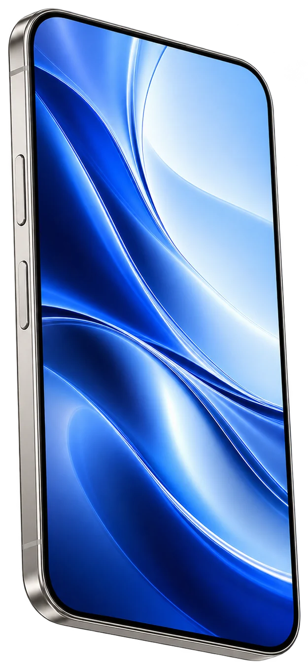 Mavi dalga desenli ekranıyla markasız telefon konseptinin önden görünümü